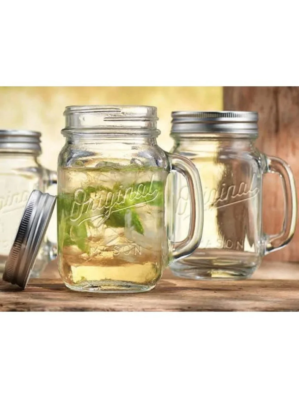 Set of 4 Vintage Mason Jar Glass Mugs with Handle & Lid - Perfect for Home